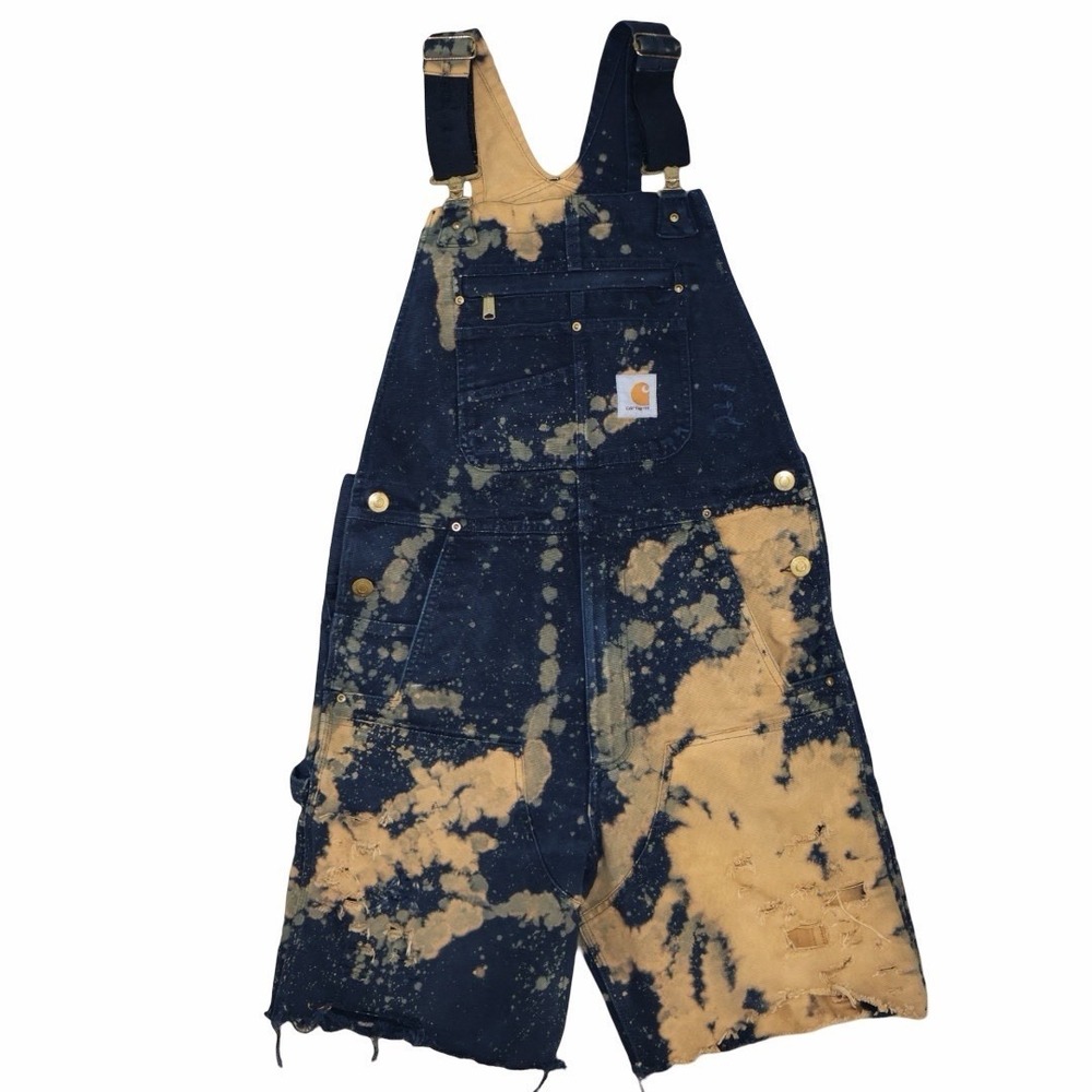 custom-distressed‎ Carhartt bib overalls Cutoff Shorts. Size 30 Navy Blue Cargo - Picture 7 of 8